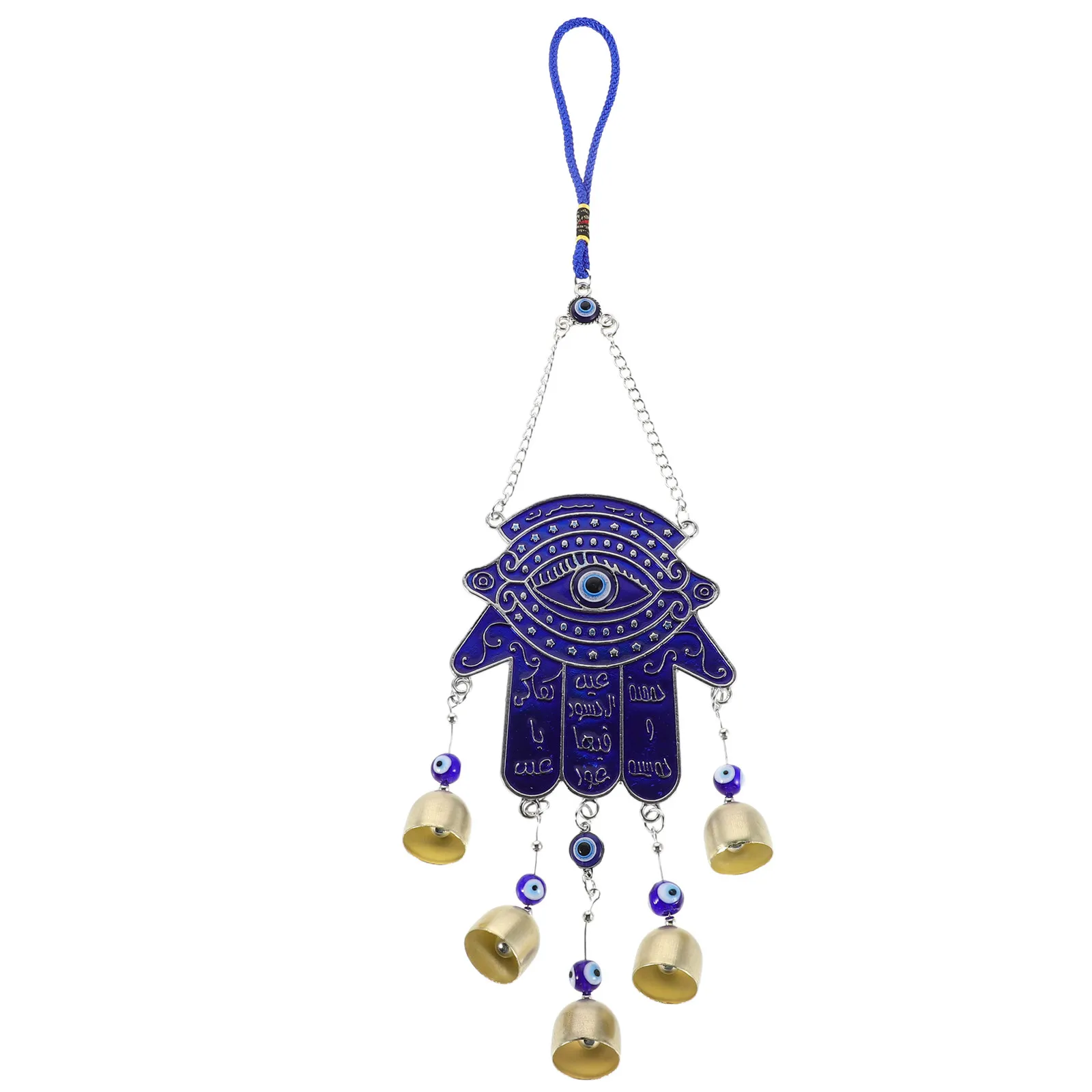 

Blue Evil Eye Charm Car Hanging Ornament Hand Shape Bell Stylish Decoration Interior Lucky Car Accessories Pendant