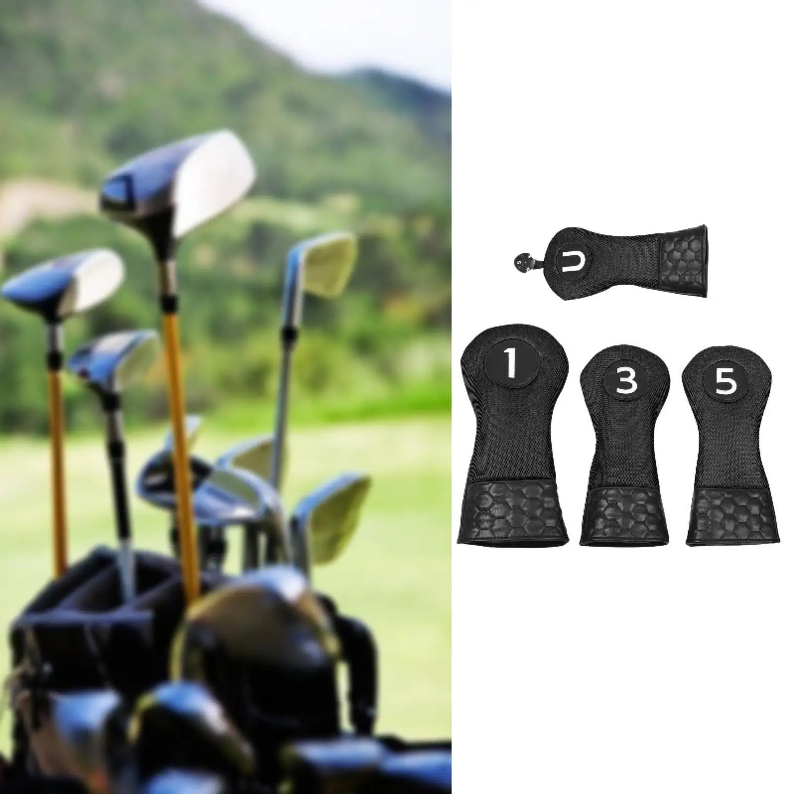 Hybrid Golf Club Headcovers PU Mesh Long Neck Sleeve Protector Set with Number Tag for Golf Sport
