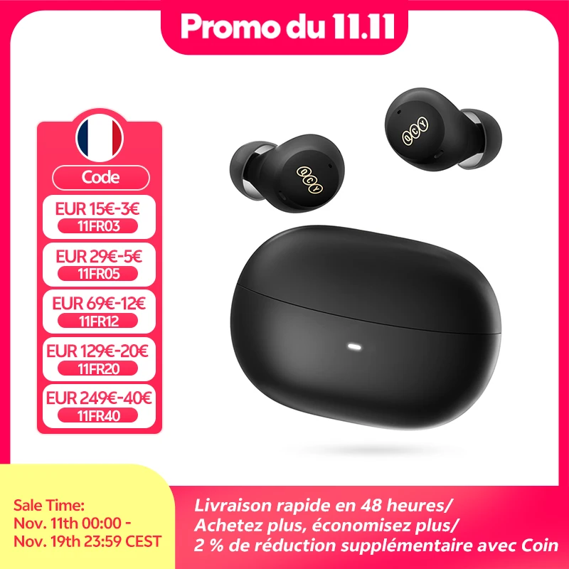 QCY-couteurs sans fil HT07 ANC, antibruit 40dB, TWS, 6 micros, appel AI HD, Bluetooth 5.2, HiFi, sauna, tlphone, lecture 32H
