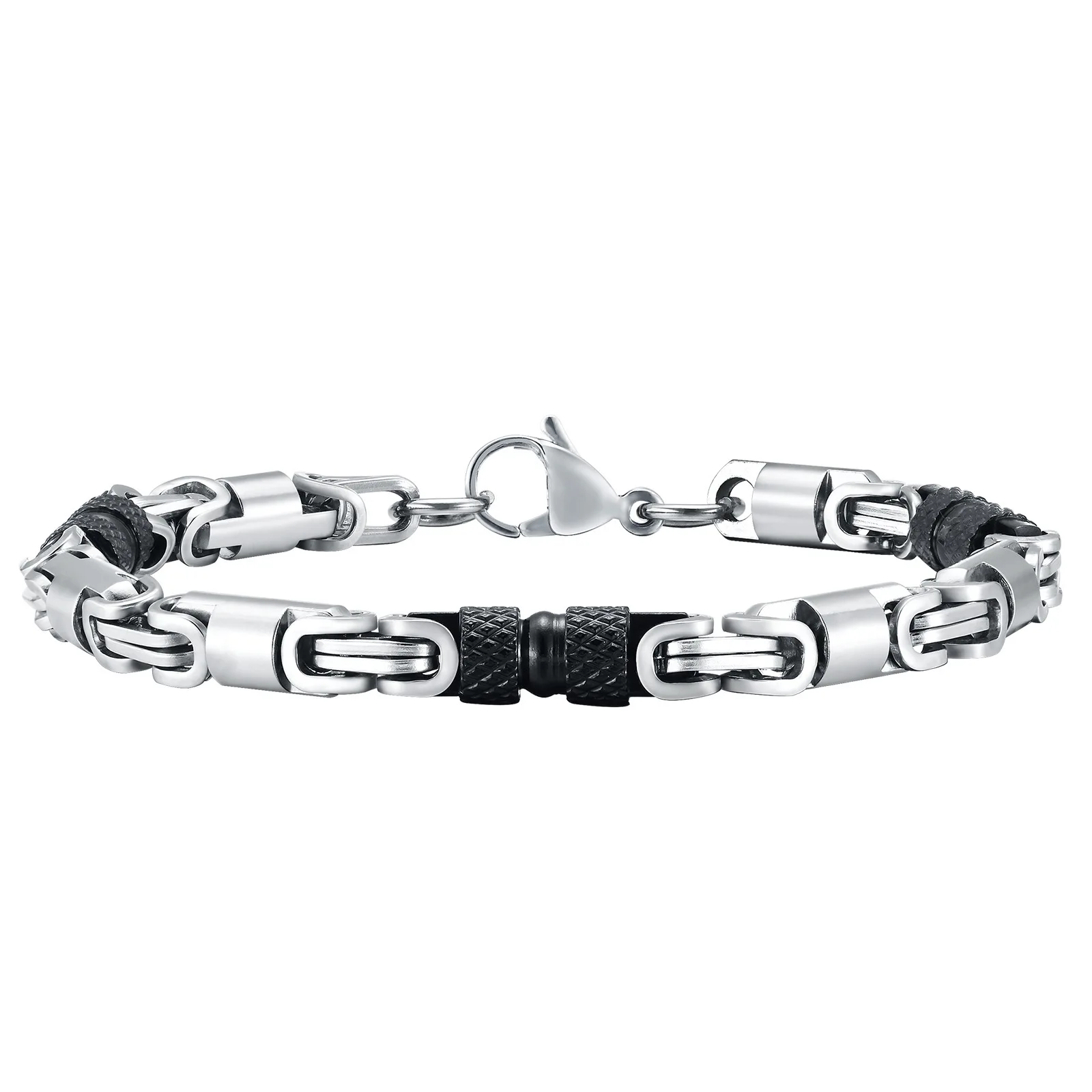 Brand New Stainless Steel Byzantine Chain Bracelet For Mens BOys 6mm 8inch Silver Black BR-1851