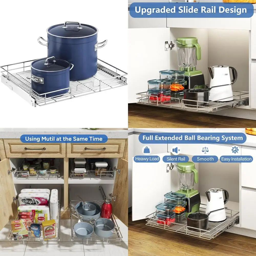

Heavy-Duty Slide Out Shelves Kitchen Cabinet Organizer, 31 Wide x 21 Deep, Neutral Color, Space-Saving Storage Solution
