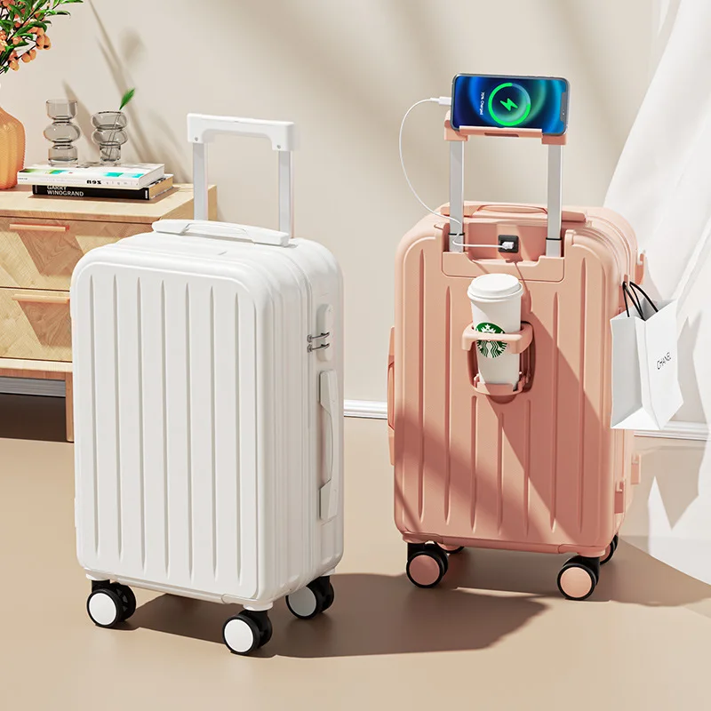 DOIAESKV Multifunctional Luggage Water Cup Holder Universal Wheel Zipper Password Box   Men's and Women's Suitcase