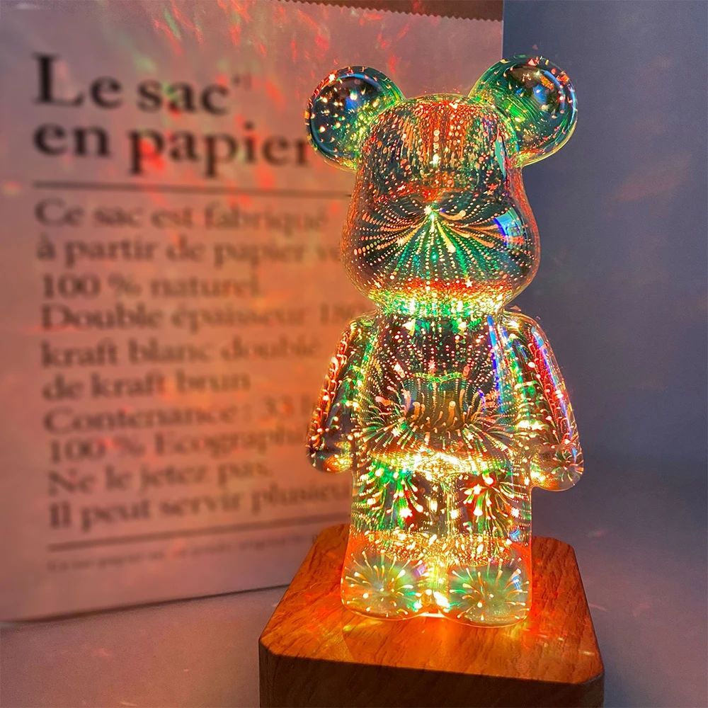 

Светодиодный ночник, светодиодный 3D фейерверк, медведь, цвет, сменная окружающая лампа, USB-лампа для проектора для спальни, дома, комнаты, подарок на день рождения для детей