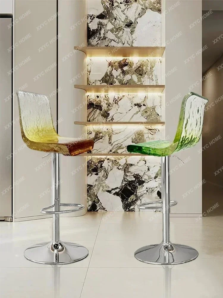 A Transparent resin bar chair Modern simple lifting rotating high chair Bar front desk Living room Home chair
