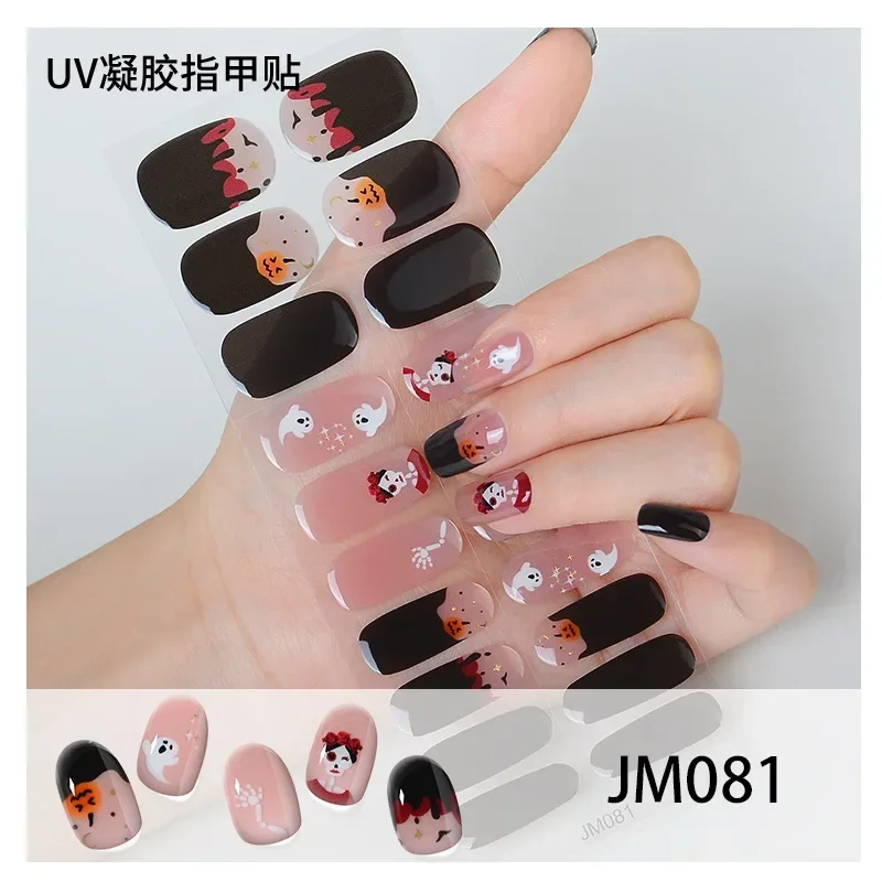 20 Tipps Halloween Semi Cure Nagellack Wraps langlebige wasserdichte Gel Nägel Aufkleber für UV-Lampe brauchen DIY Maniküre