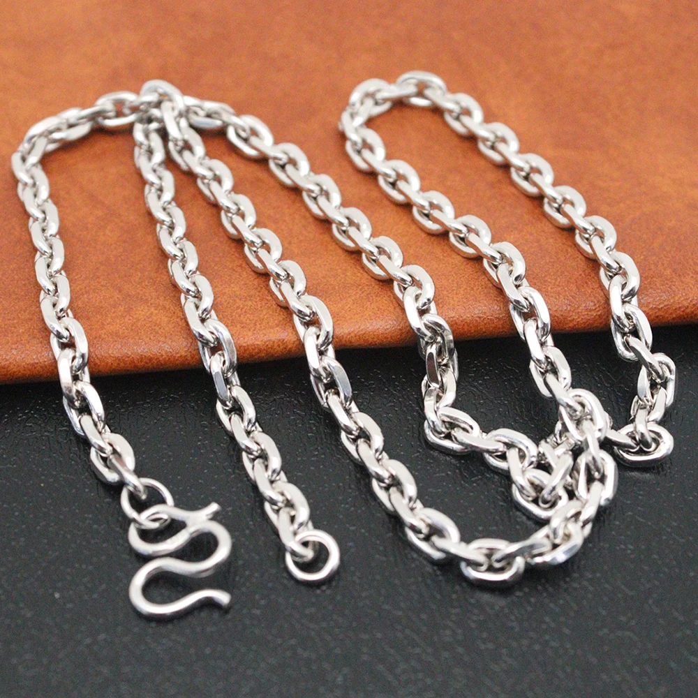 Pure Solid S925 Sterling Silver Women Men Necklace 5mmW Cable Rolo Chain 22inch 40-41g