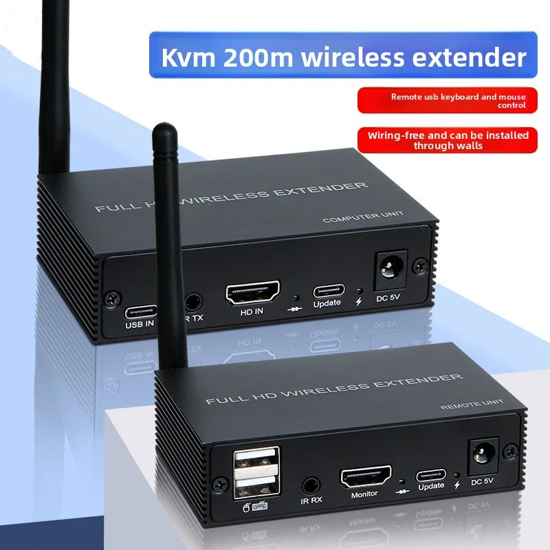 Wireless KVM Extender 200M 1080P 60Hz HDMI Video Audio Transmitter Receiver Kit For USB DVD STB DTV HDTV Keyboard Mouse