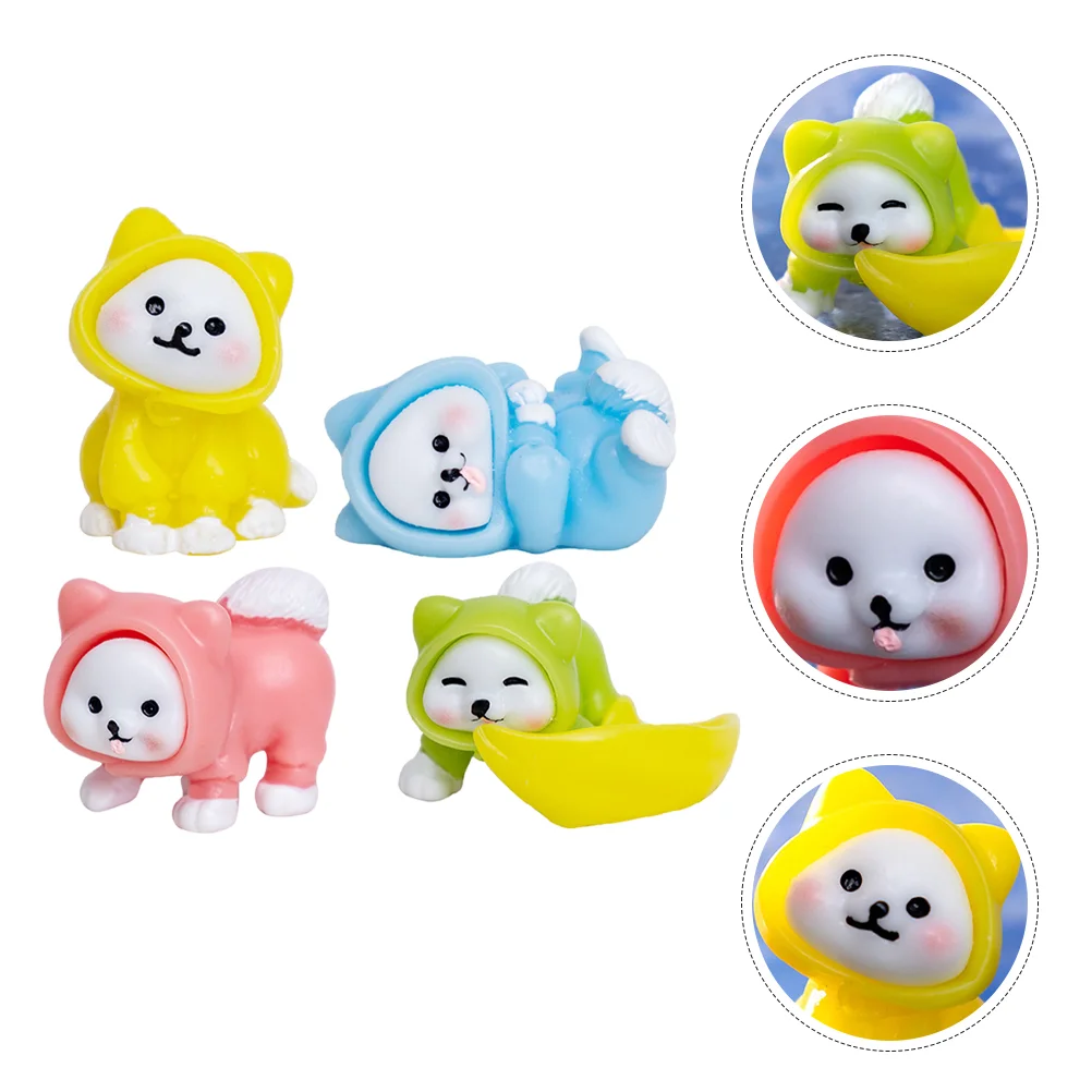 4 Buah Patung Kecil Anak Anjing Lanskap Mikro Mainan Massal Patung Hewan Realistis Figur Mini Figur Resin Pernak-pernik Miniatur Anjing