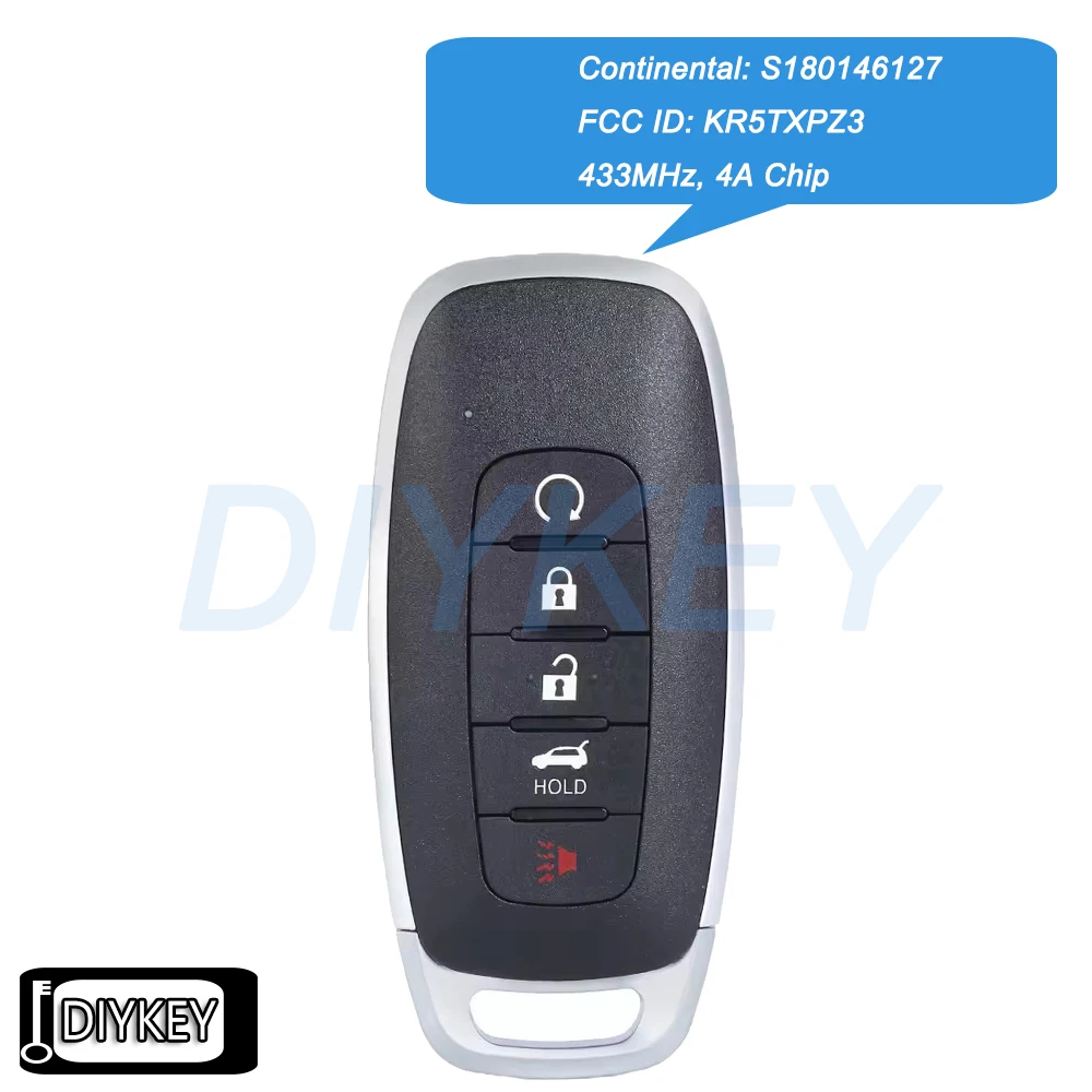5 Buttons Smart Remote Car Key Fob 433MHz 4A Chip for Nissan Rogue Pathfinder Ariya 2022 2023 2024 FCC ID: KR5TXPZ3 285E3-7LA7A