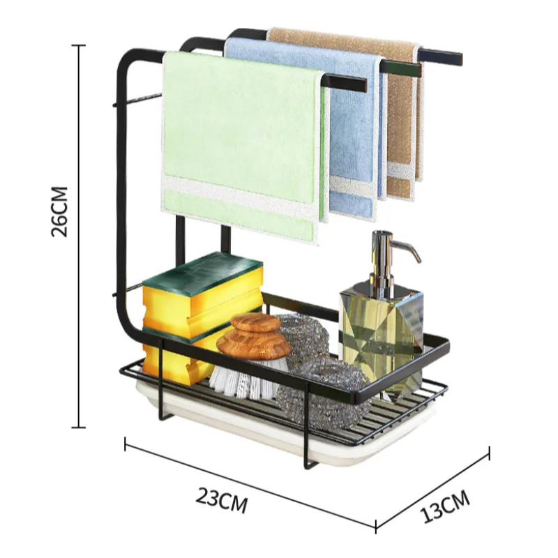 Kitchen Storage Rack Towel Sponge Drain Racks Rag Dishcloth Rack Bathroom Soap Carbon Steel Holder Sink Desktop Organizer