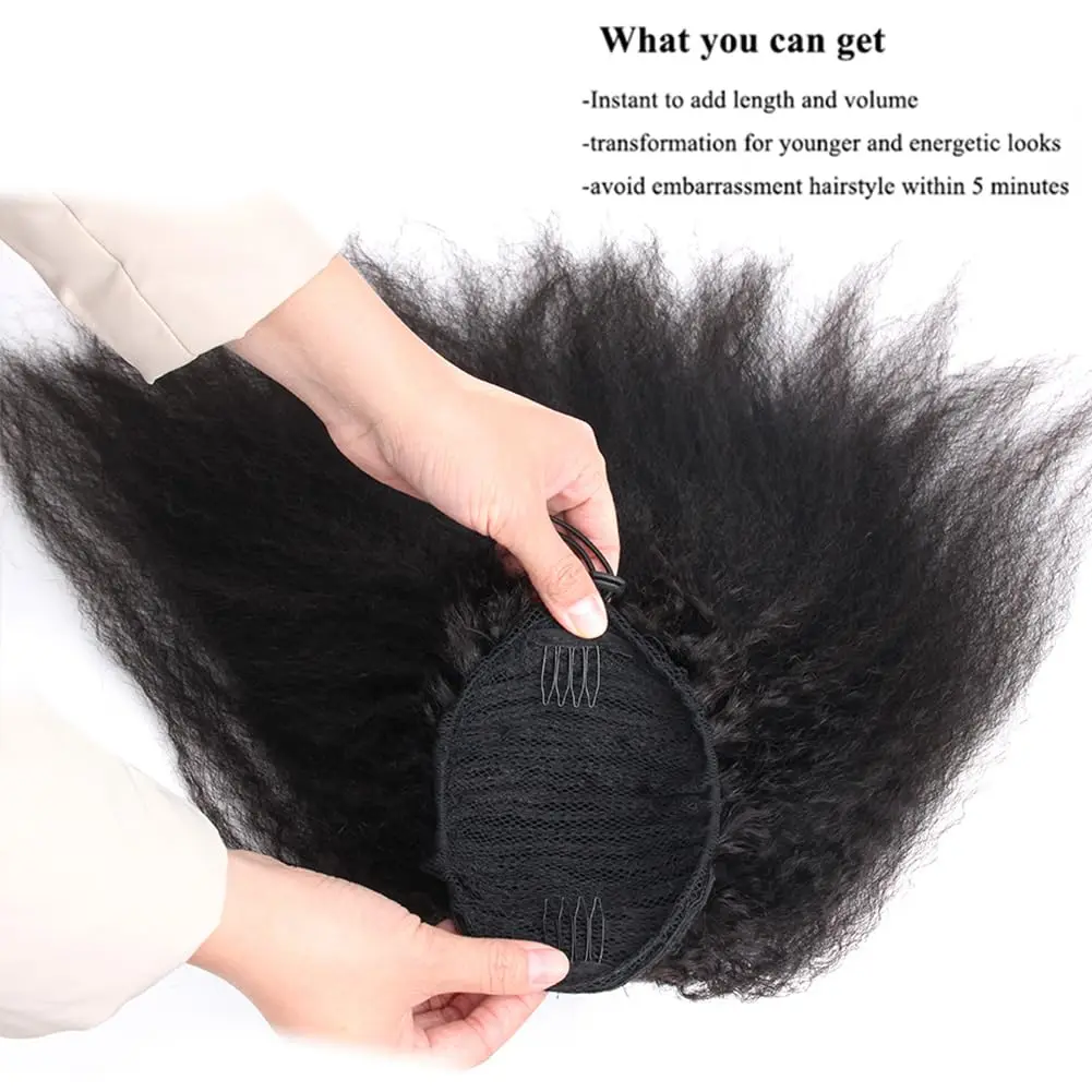 Cola de Caballo rizada Afro con cordón, extensión de cabello humano, pelo brasileño Remy