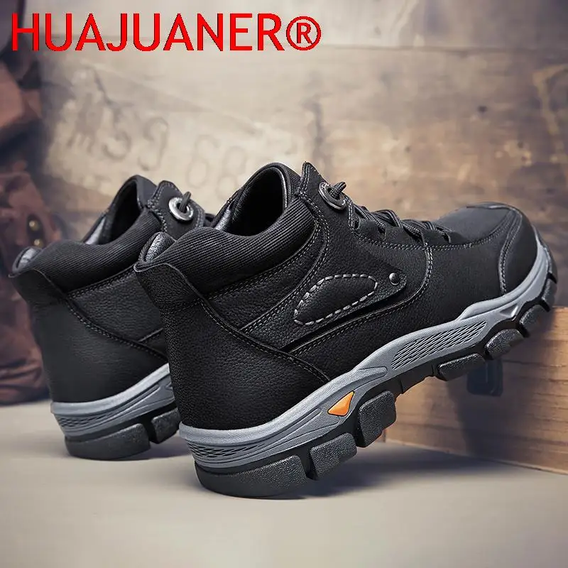 New Luxury Brand Winter Men's Boots Genuine Leather Mens Shoes Warm Fur Snow Boots Men High Quality Sneakers Man Combat