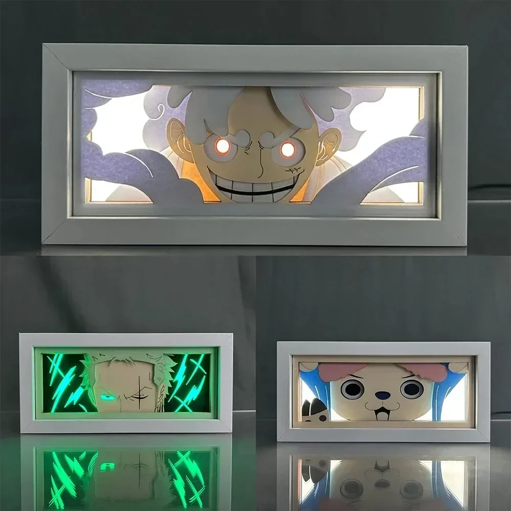 3d Anime Led Lichtbak Een Stuk Actie Figuur Papier Snijwerk Licht Nachtlamp Anime Figuur Luffy Sanji Zoro Tafellamp Decor