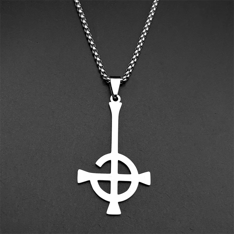 Ghost Nameless Band BC Pendant Necklace for Women Men Stainless Steel Ghoul Cross Chain Musical Band Mask Necklaces Jewelry