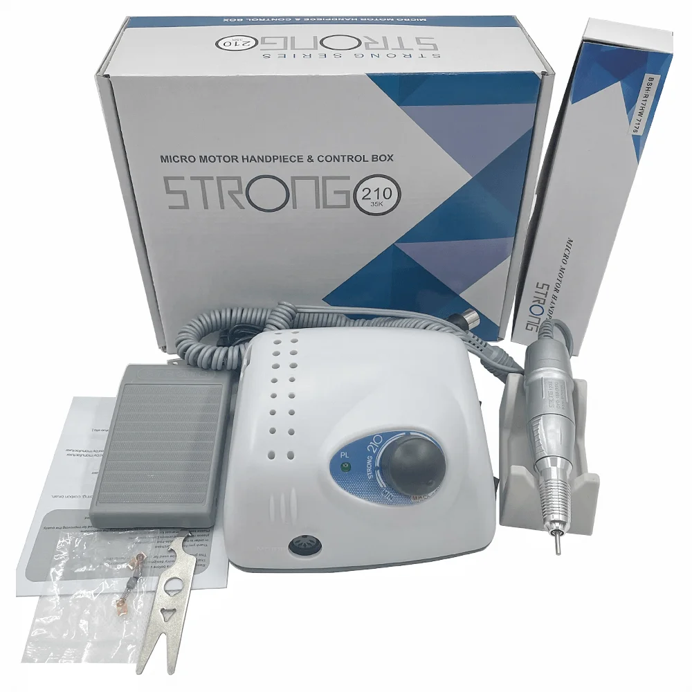 FORTE 210 caixa de controle 35000RPM 65W prata STRONG120II lidar com unha elétrica broca polonês máquina manicure prego broca conjunto