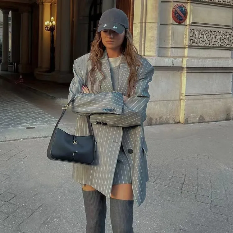 Traje a rayas Jaet f falda conjunto Faionable mujer conjunto otoño 2023 colección Ele ropa de trabajo estudiante orm