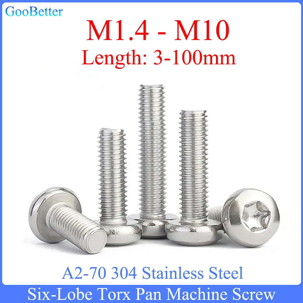 

M1.4 M1.6 M2 M2.5 M3 M4 M5 M6 M8 M10 Six-Lobe Machine Screws 304 Stainless Steel Six Lobe Torx Button Round Head Bolts Screw