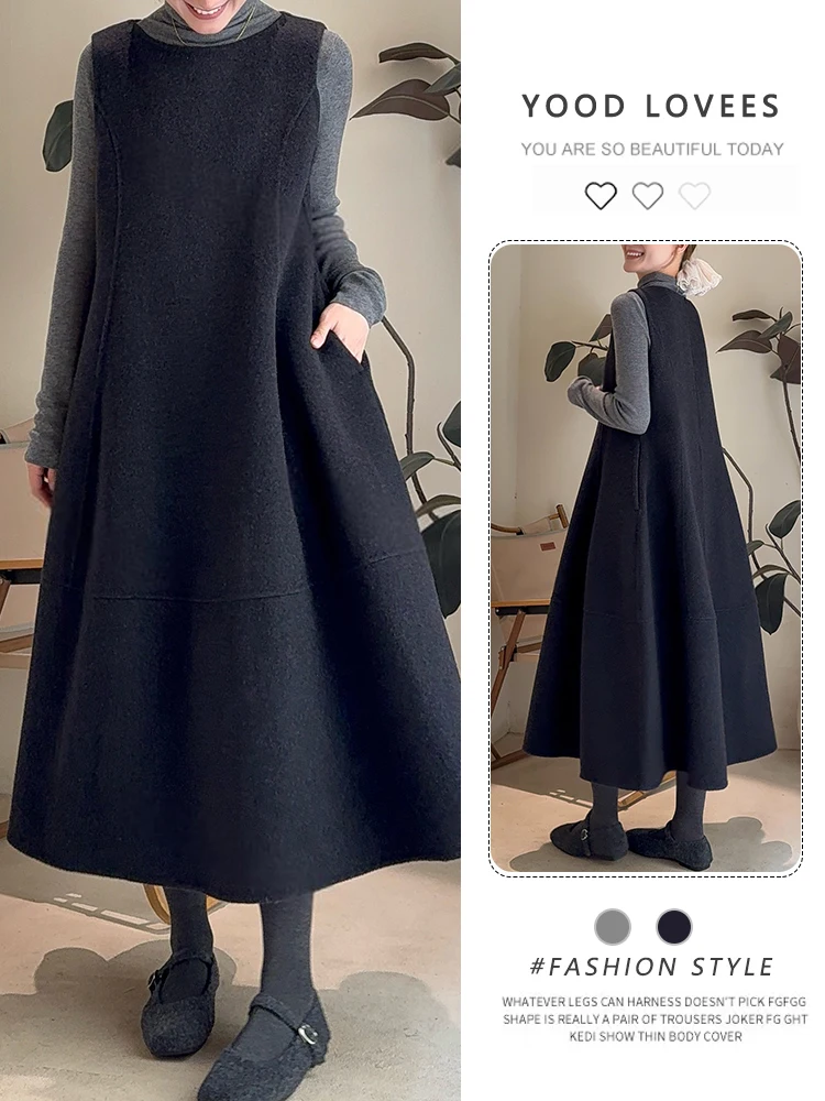 

Stylish High Collar Long Sleeve Base Shirt And Vest Dress Two Piece Set Korean Style Spring Autumn Complete Set Women's Fashion