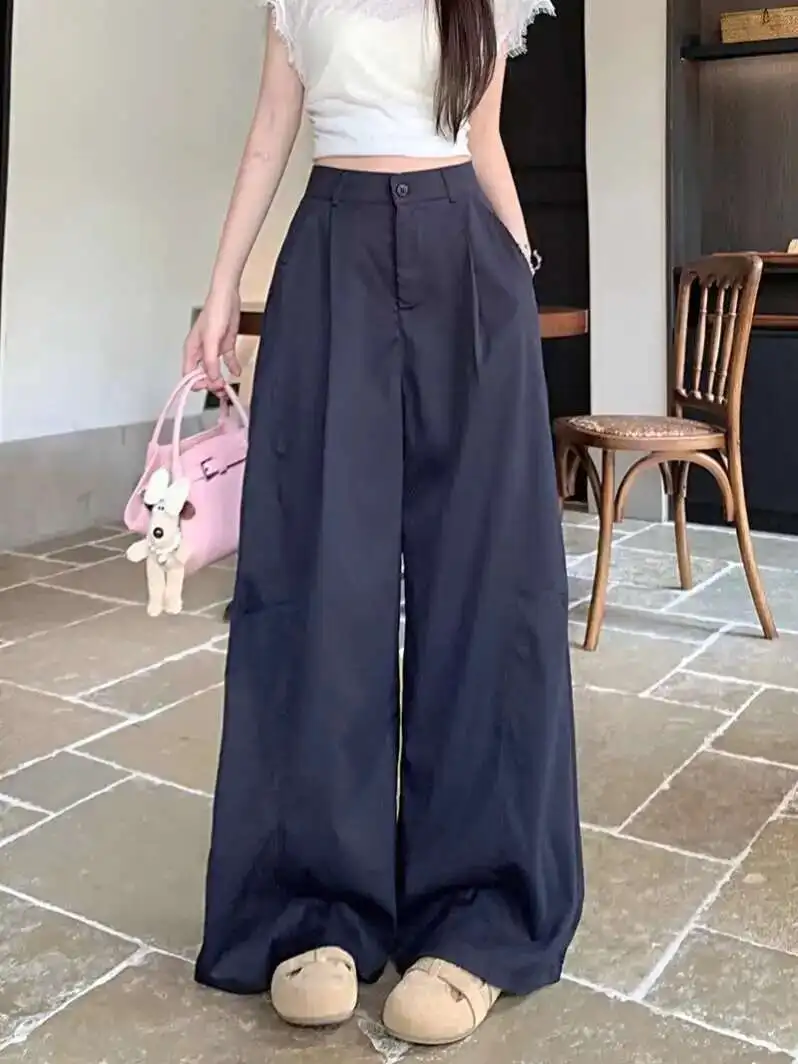 2025  High Waist Wide Leg Pants Women Straight Spring And Summer All-Match Trousers Thick Suit Pants Mop Pants