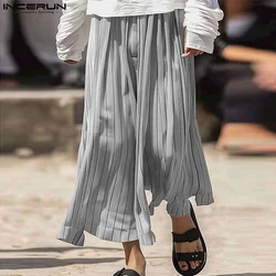 Vintage 2024 Summer Wide Leg Pants Men INCERUN Party Casual Long Pant Stripe Trousers Streetwear Men Clothing Oversized S-5XL