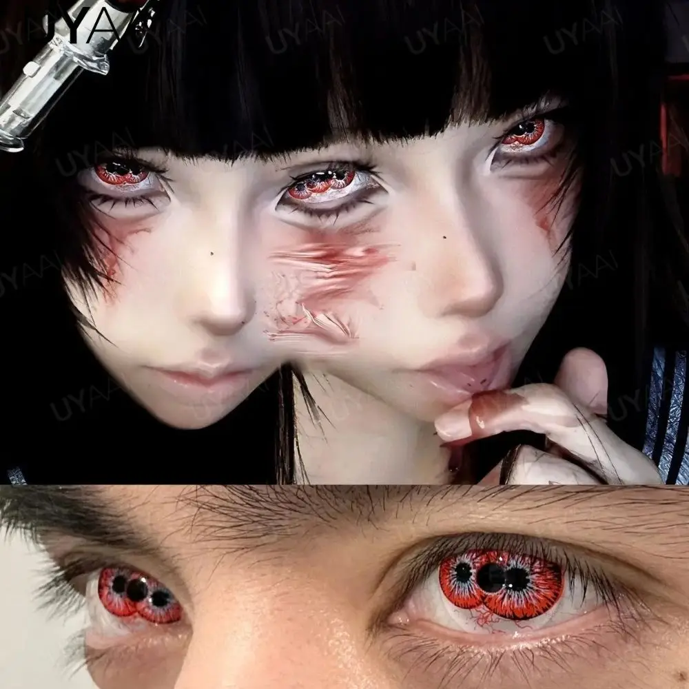 UYAAI 1 Paar Cosplay-Kontaktlinsen in roter Farbe, Halloween-Linsen für gruselige große Augen, verrückte rote Augen-Make-up-Linsen für Cosplay-Partys – Detail 6