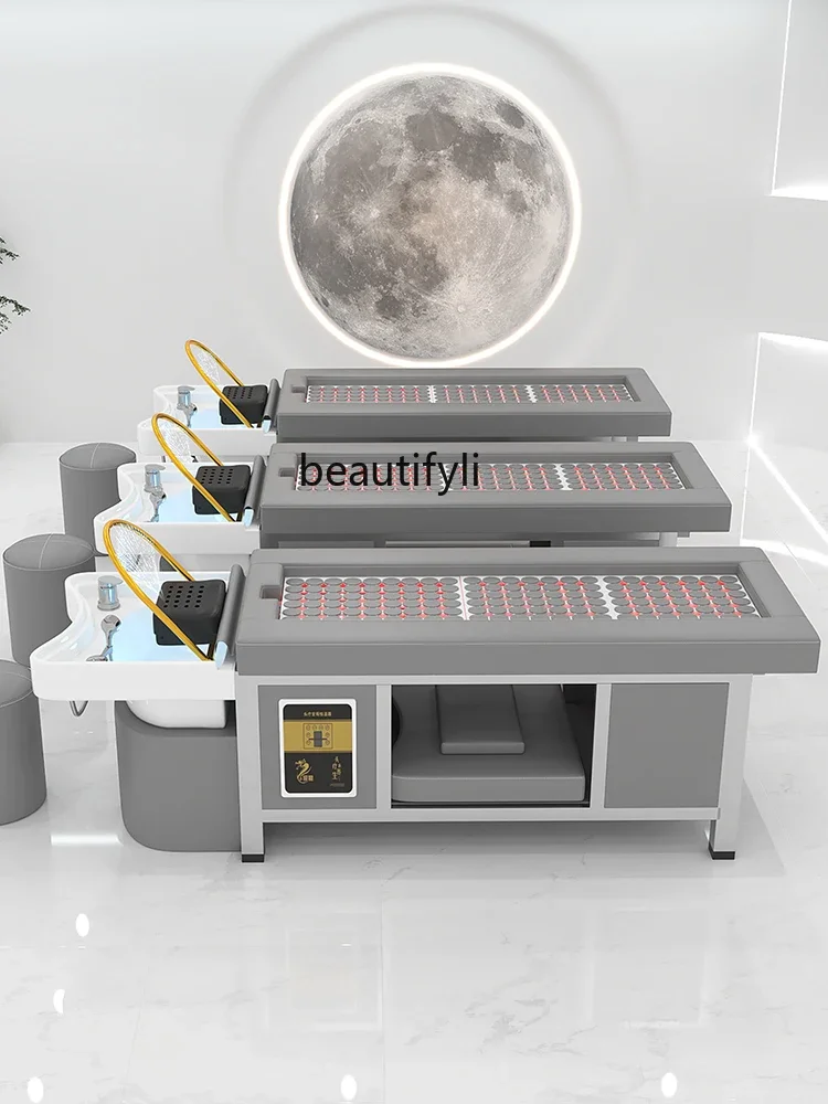 4yj15Moxibustion Ceramic Basin Stainless Steel Shelf Thai Shampoo Chair Water Circulation Fumigation Head Treatment Bed Beauty S