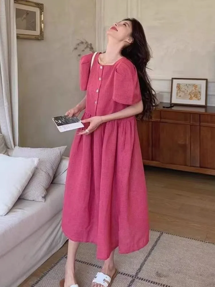 Romantique Magenta Dr Femmes Été Nouveau Unique Super Belle Pur Aosphère Quali Long Dr Coréen Sle Printemps Automne...