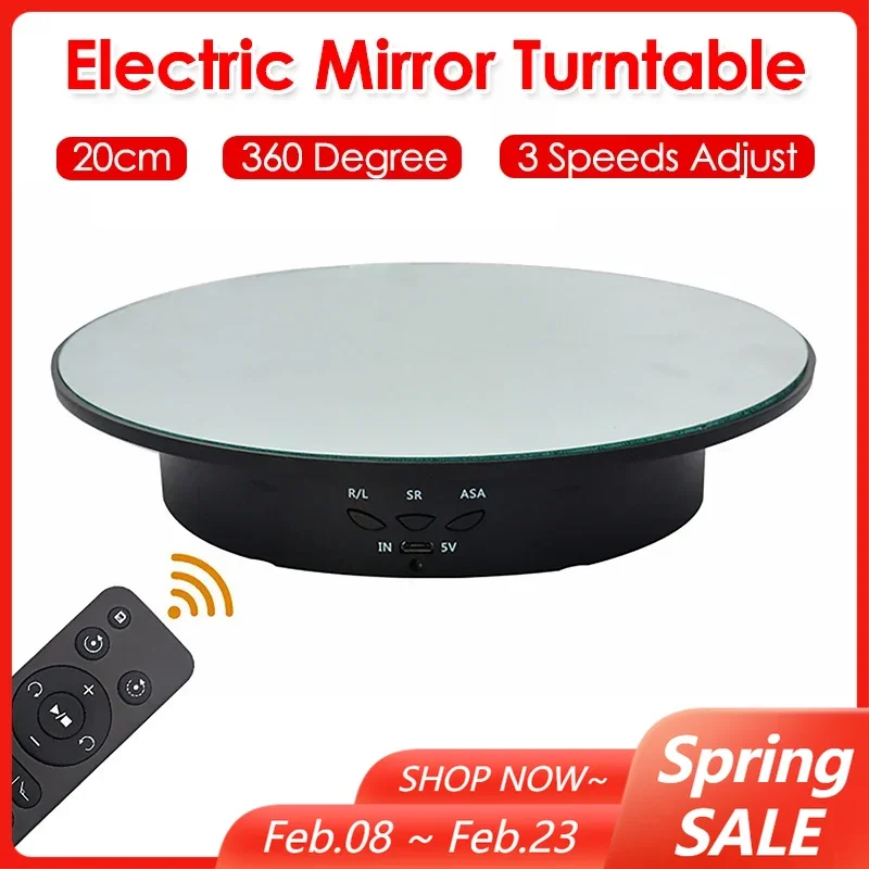 

20cm 8KG Load Electric Rotating Display Stand 360 Degree Mirror Turntable Jewelry Holder for Photography Video Shooting Props