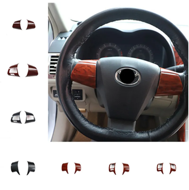 2pcs/lot Car sticker ABS carbon fiber or wooden grain steering wheel decoration cover for 2007-2013 Toyota Corolla MK10