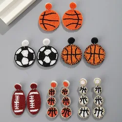 2026 Creative Bohemian Ball Fabric Rice Bead Earrings Female Hand-stitched Football Basketball Rugby Jewelry
