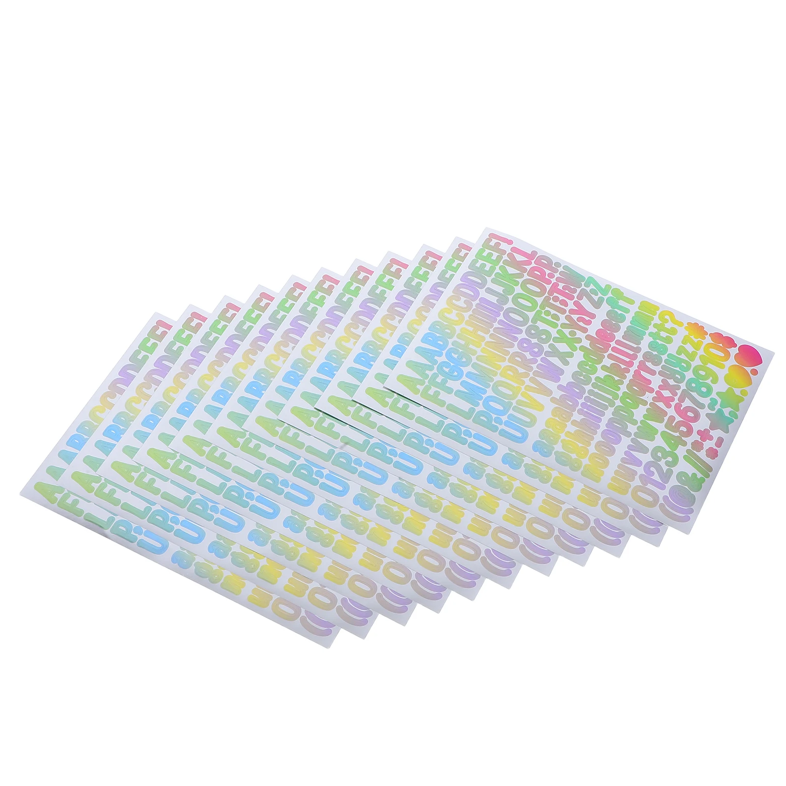 

10Pcs DIY Craft Stickers Vibrant Gradient Alphabet and Number Sheets for Scrapbooking Hand Account Journal Planner Decoration