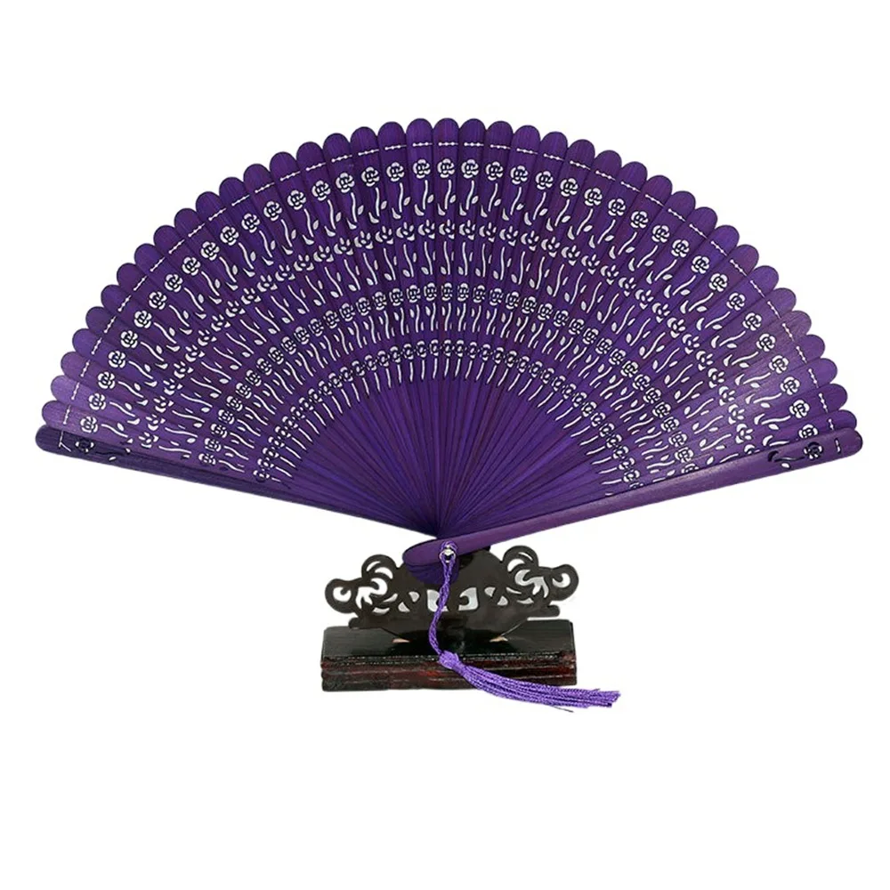 

Portable Chinese Style Bamboo Folding Fan Multi Color Handmade Hollow Hand Fan Carving with Tassel Han Fu Dance for Home