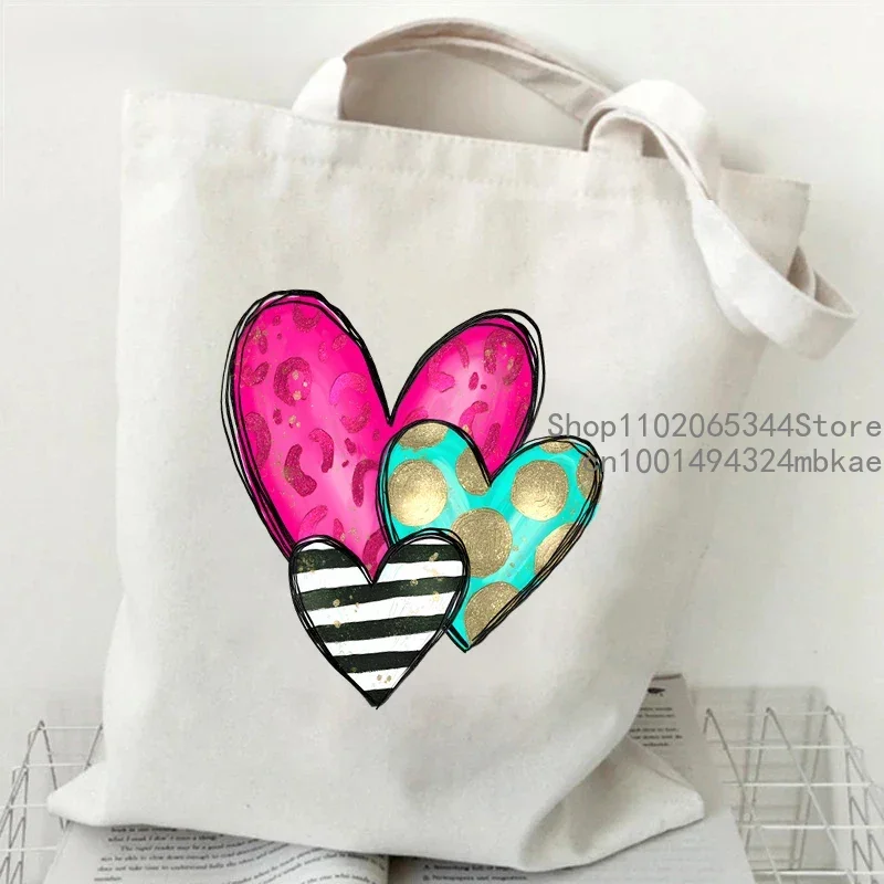 Korea Ulzzang Ins Heart Shoulder Bag Women Harajuku Art Vintage Canvas Tote Bag Large Capacity Casual Shopper Bags Teen Handbag