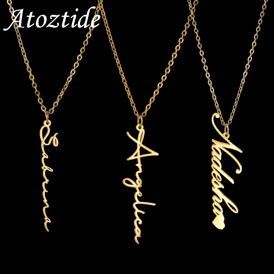 

Atoztide Personalized Custom Name Necklaces One Hole Nameplate Pendant for Women Stainless Steel Link Chain Jewelry Gift