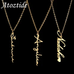 Atoztide Personalized Custom Name Necklaces One Hole Nameplate Pendant for Women Stainless Steel Link Chain Jewelry Gift