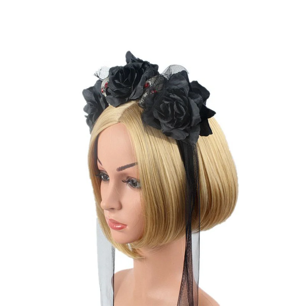 

Halloween Simulation Flower Skull Hair Creative Hair Band Scary Costume Props Decoration Props for Party (Black)