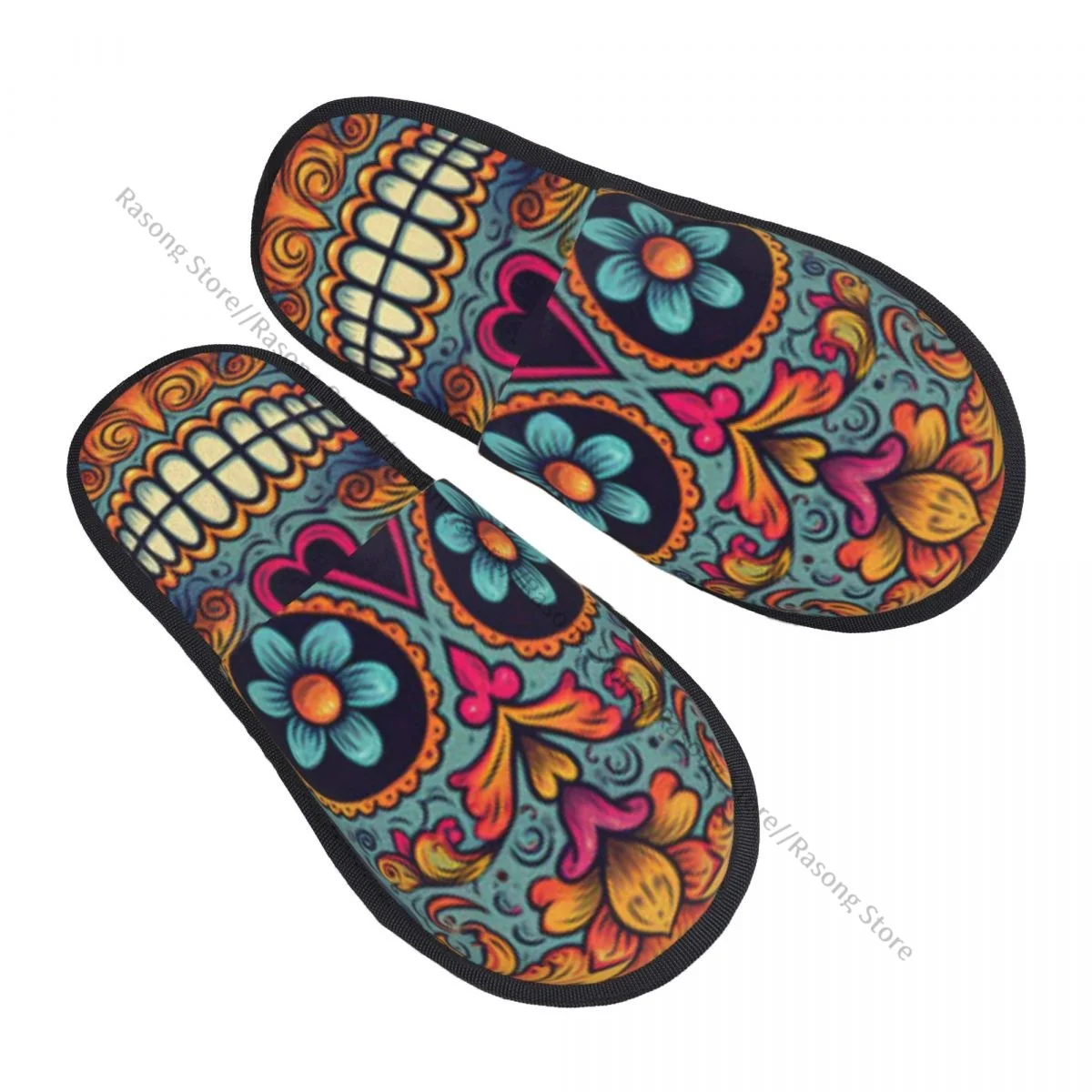 Mexican Skull Calavera Illustration Slipper For Women Men Fluffy Winter Warm Slippers Indoor Slippers