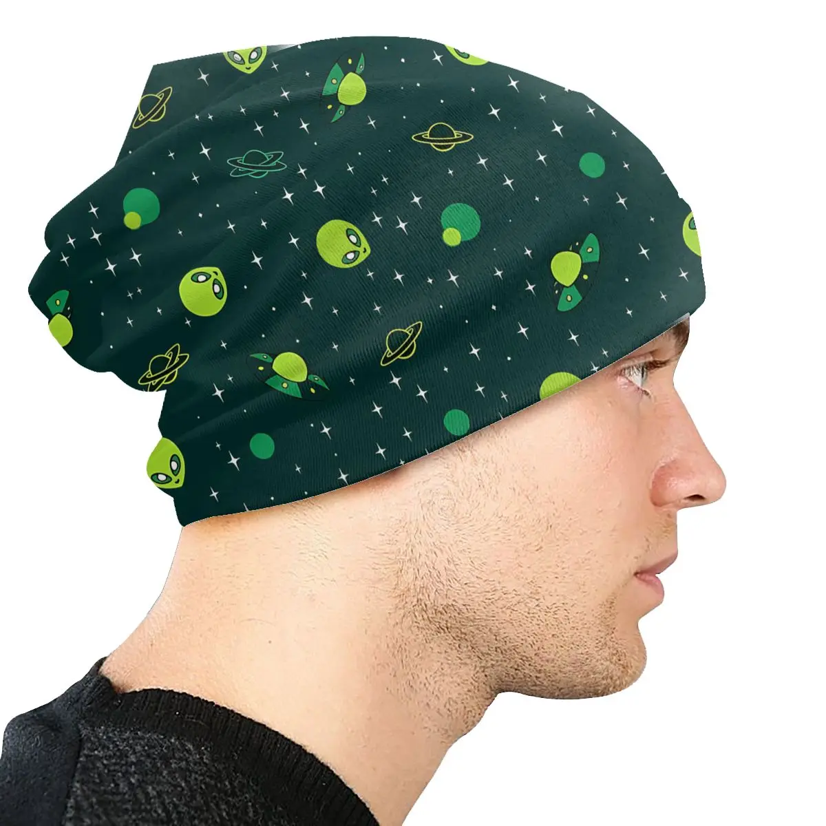 Alien And UFO Thin Skullies Beanies Caps Green Dark Pattern Hat Sport Sports Bonnet Hats for Men Women