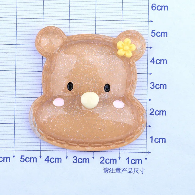 20pcs Cute Translucent Shiny Big Bear Resin Flatback Cabochon DIY Scrapbook Cell Phone Decor Headwear Accessories 45*47mm