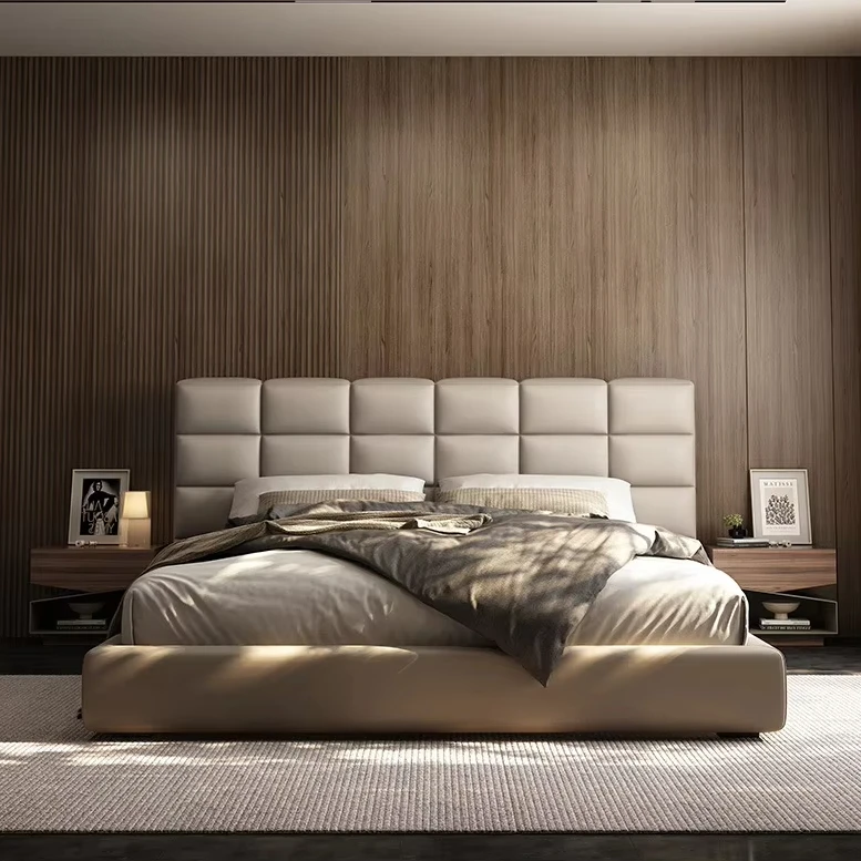 

Современная роскошная мебель для спальни, плавающая винтажная двуспальная кровать с мягкой обивкой, мягкая кровать размера «queen-size», умный деревянный каркас кровати из кожи