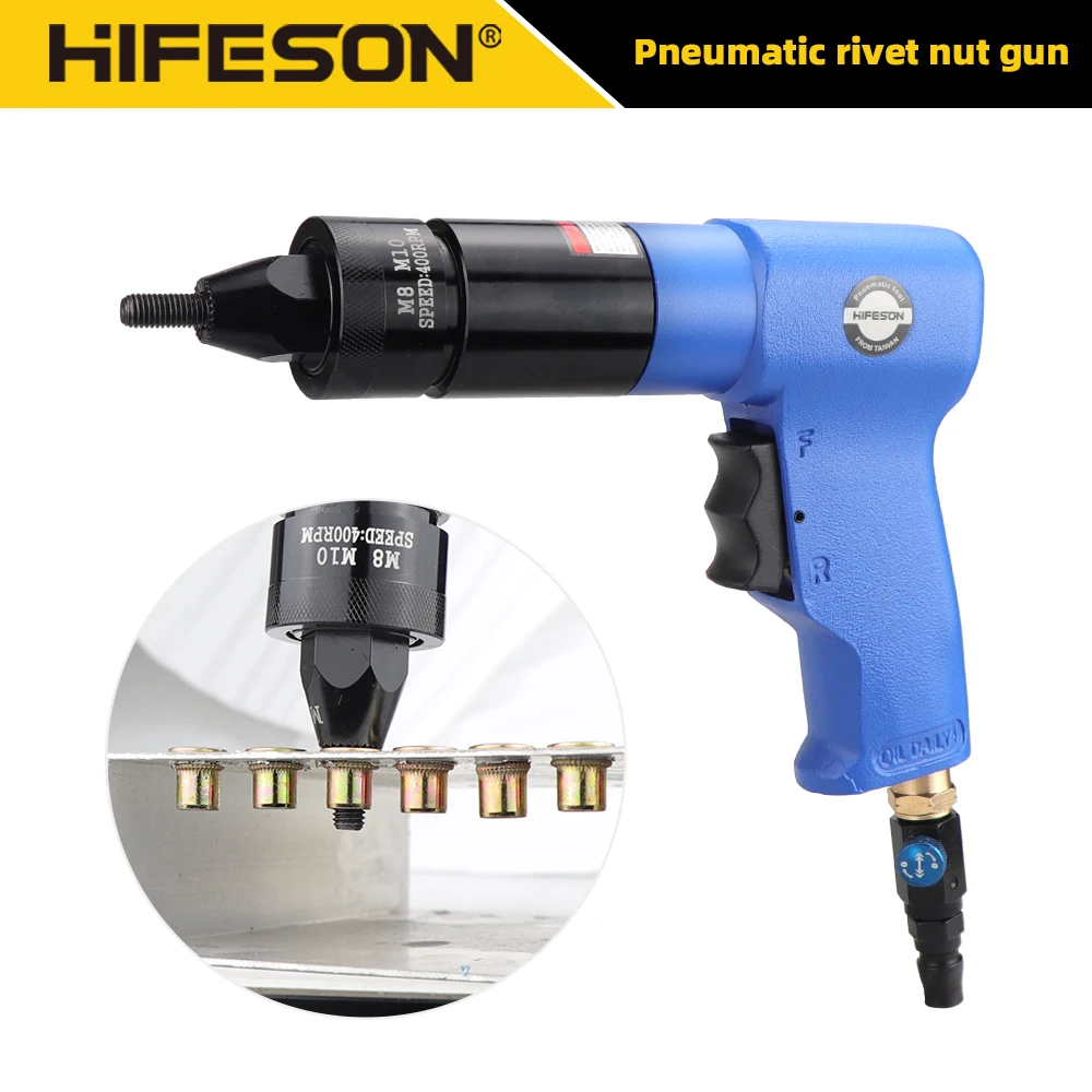 Hifeson pneumática arma de rebite porcas rebitador ar porca rebite ferramenta inserção automática porca arma m3 m4 m5 m6 m8 m10 m12 parafusos instalação