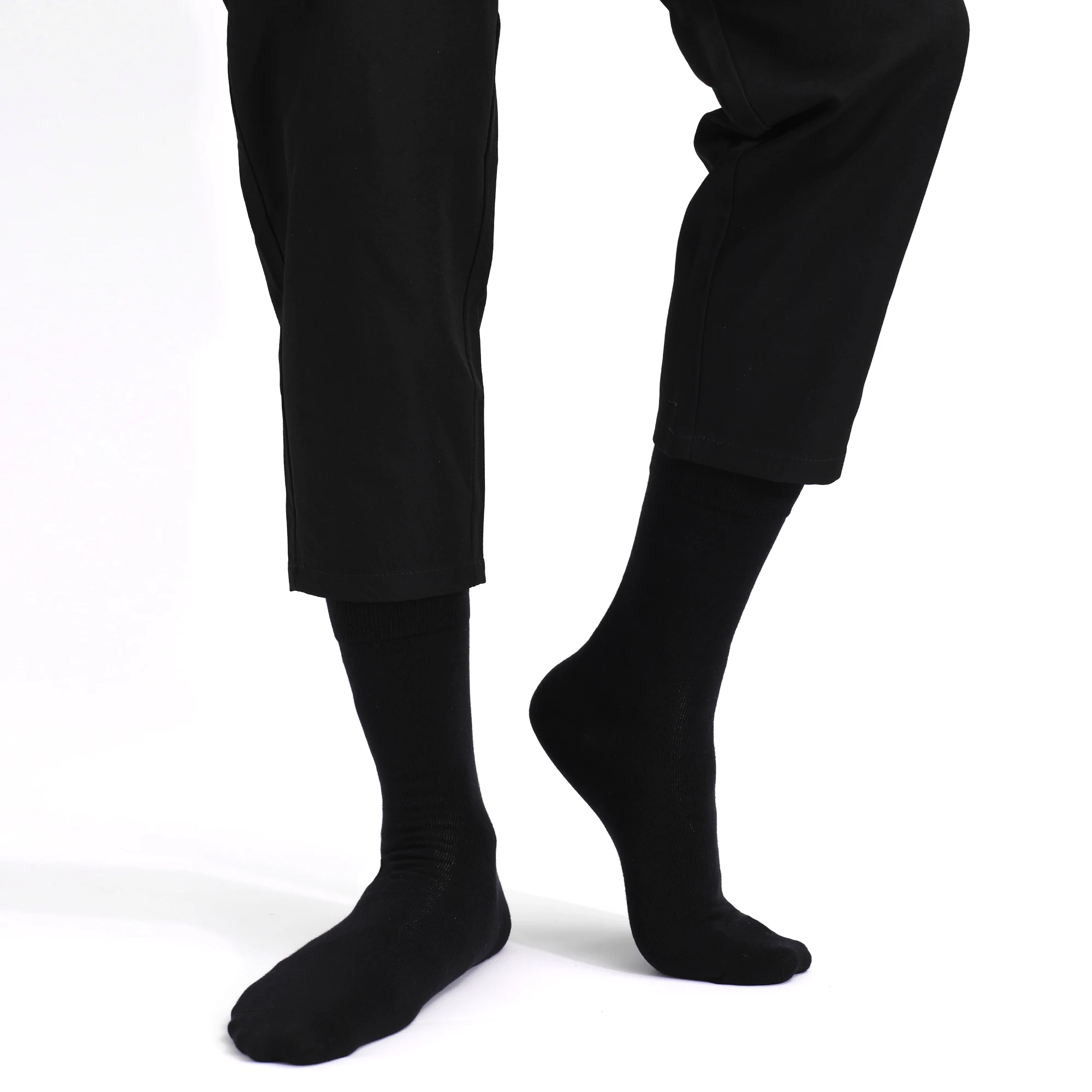 6Pairs Mens Dress Socks Black Combed Cotton Plus Size 42-48๏ผHigh Quality Crew Long Socks, Cool Breathable Casual Socks for men