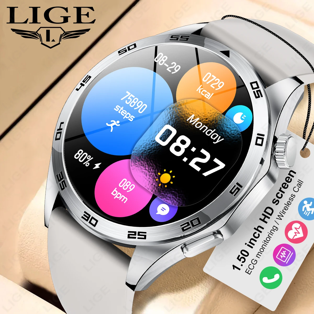 

New LIGE ECG Smart Watch Man HD Screen Bluetooth Call Music Voice Assistant Sports Watch Message Remind Fitness Men Smartwatches