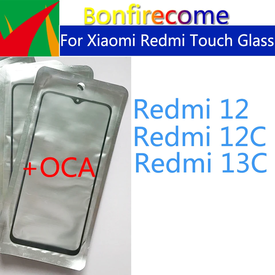 10Pcs\Lot For Xiaomi Redmi 12 13C 12C Touch Screen Panel Front Outer Glass Lens LCD Glass With OCA Glue Replacement