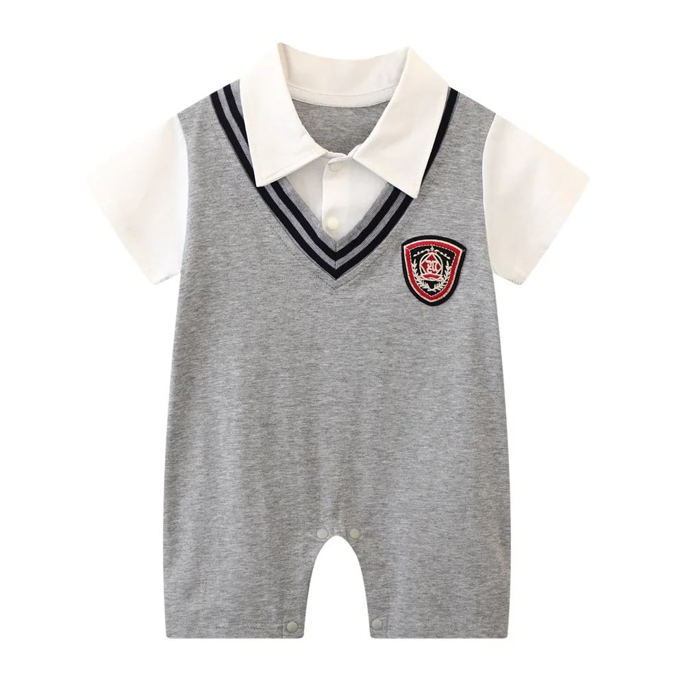 Baby one-piece baby 2023 thin summer lapel gentleman tide brand male baby one-year-old ha clothing crawling suit