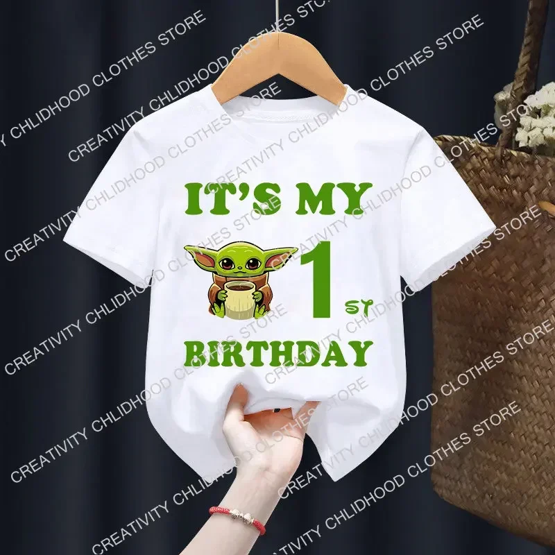 Yoda Children T-Shirt Birthday Number Girl Boy Kawaii Cartoons Cinderella Clothes Kid Tee Shirt Little Baby Casual Top