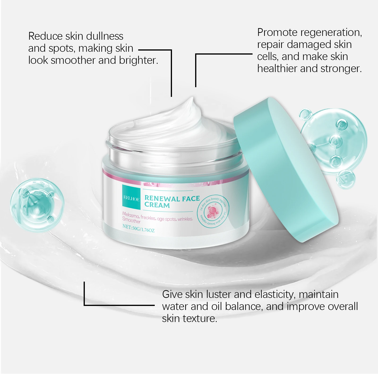 EELHOE Feuchtigkeitsspendende Strahlungscreme, Glycerin, Mineralöl, Gesicht, feuchtigkeitsspendend und glättend für strahlende Haut, 50,00 g