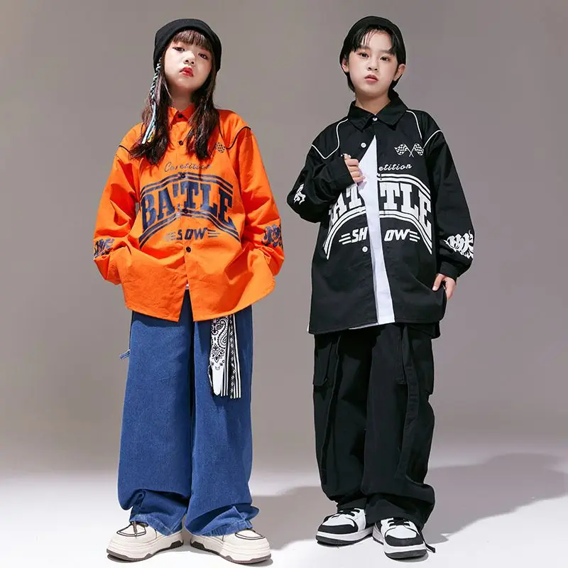 Hip Hop Girls Cool Shirt Loose Jeans Boys Jazz Jacket Cargo Pants Children Streetwear Costumes Kids Street Dance Clothes Sets