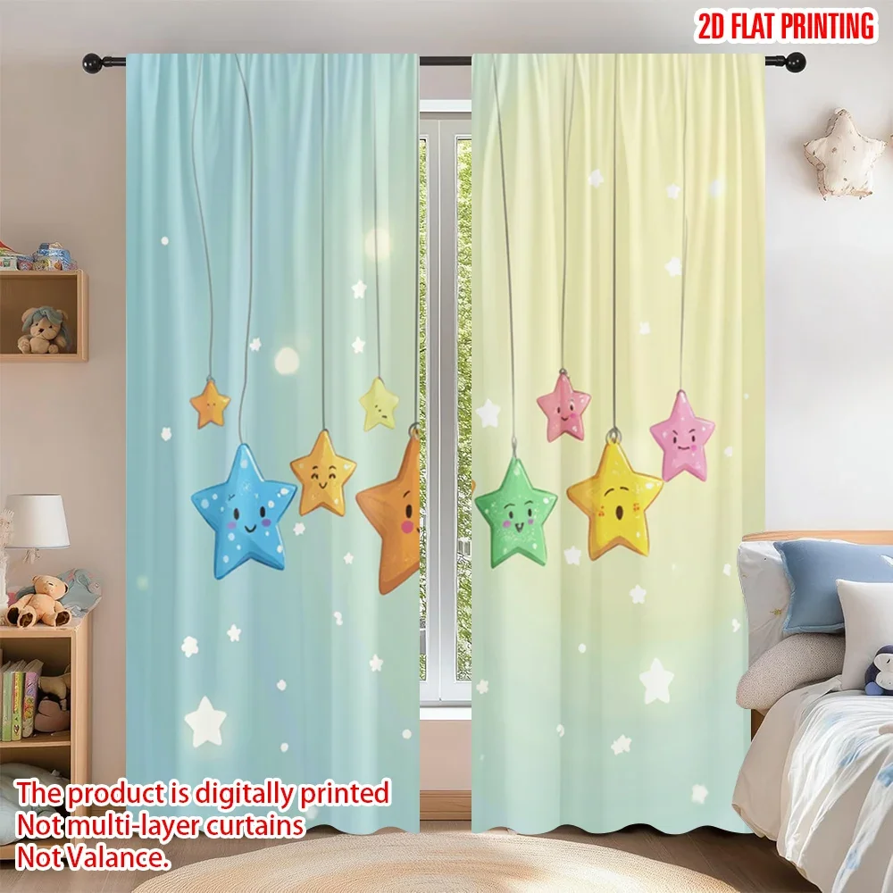 

2 шт. 2D плоская печать занавеска для вечеринки милые звезды мультяшные обои полиэстеровые шторы с цифровой печатью праздничные украшения идеальные