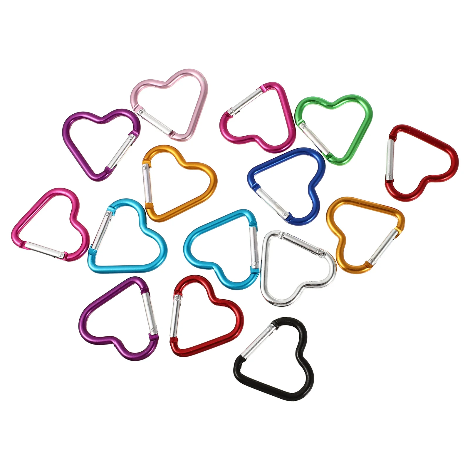 15pcs Heart shaped Aluminum Carabiner Clips Bright Anti rust Suitable for Outdoor Activities Fishing for Professional